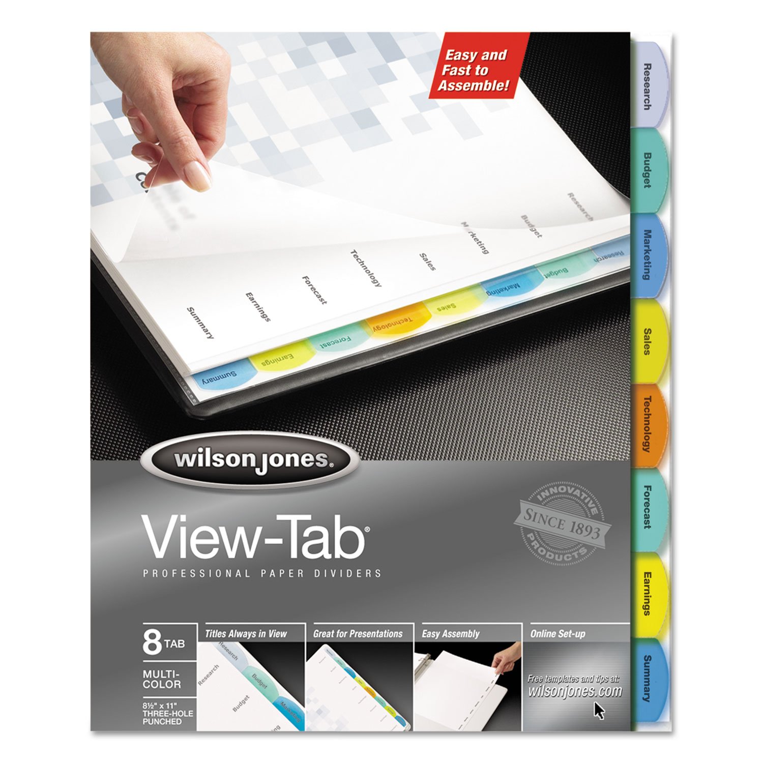 Wilson Jones View-Tab Paper Divider,8 x Tab - 8 / Set - Multicolor Tab