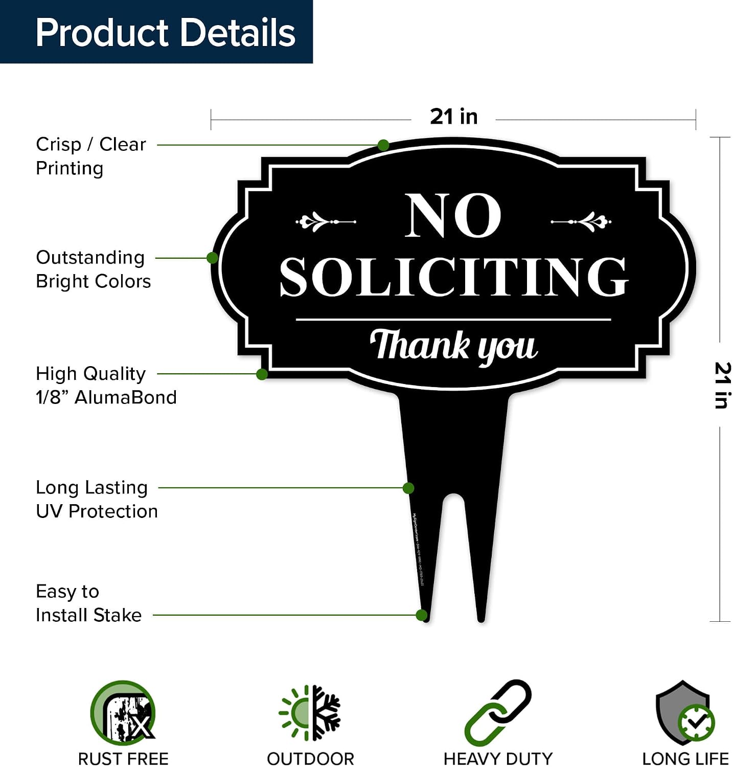 No Soliciting Sign, 21"x21", Heavy Duty Integrated Ground Stakes, Indoor/Outdoor Use, Rust Free Aluminum Composite, Made in USA by My Sign center…
