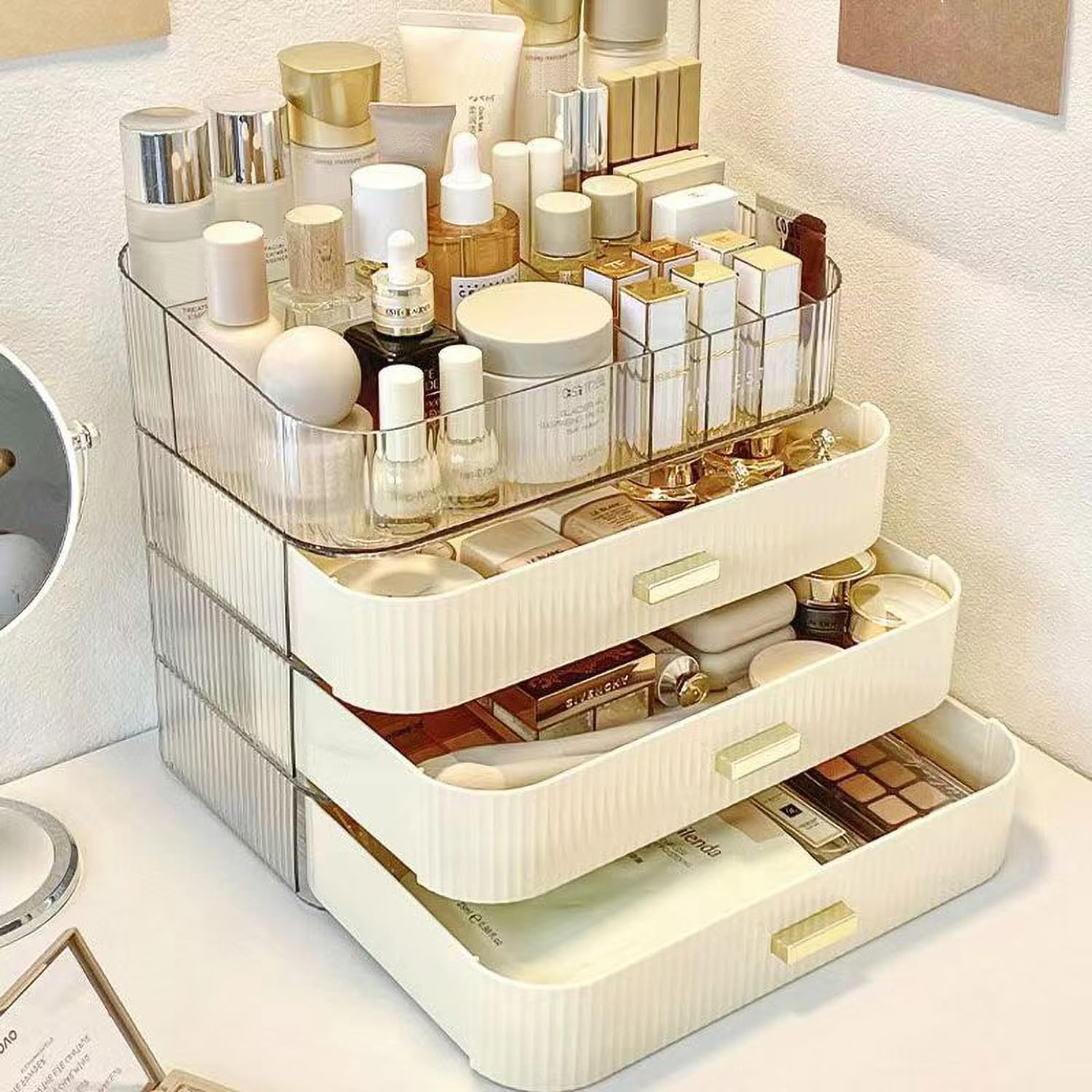 Organizer per trucchi con cassetti impilabili, organizer da bagno e contenitore, ideale per scrivania e comò, ideale per cosmetici, cura della pelle, rossetti, cura delle unghie, crema