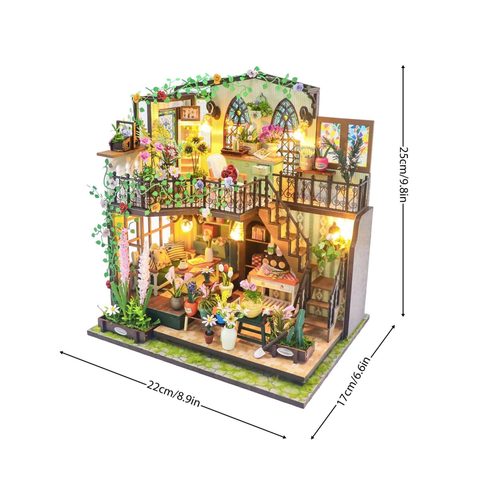 kowaku Casa in Miniatura con Fiori in Miniatura con Luci Realistico Casa Delle Bambole Luci LED Creativo Kit per Collezionisti, Libreria, Versione Cinese