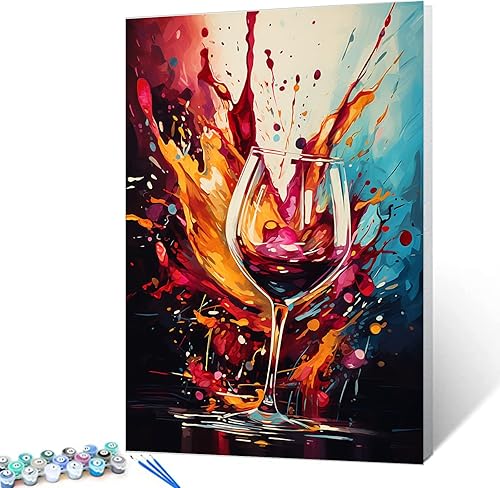 Pintura abstracta para copa de vino por números para adultos principiantes, copa de vino tinto grafitica, pintura digital, bricolaje, bebidas
