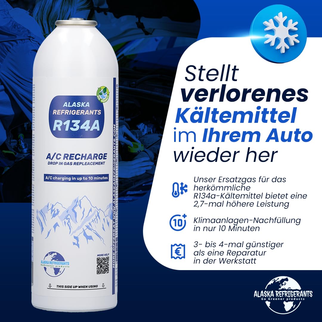 4 x Alaska Refrigerants 3in1 R134a Refrigerante sostitutivo con olio PAG 100 e sigillanti