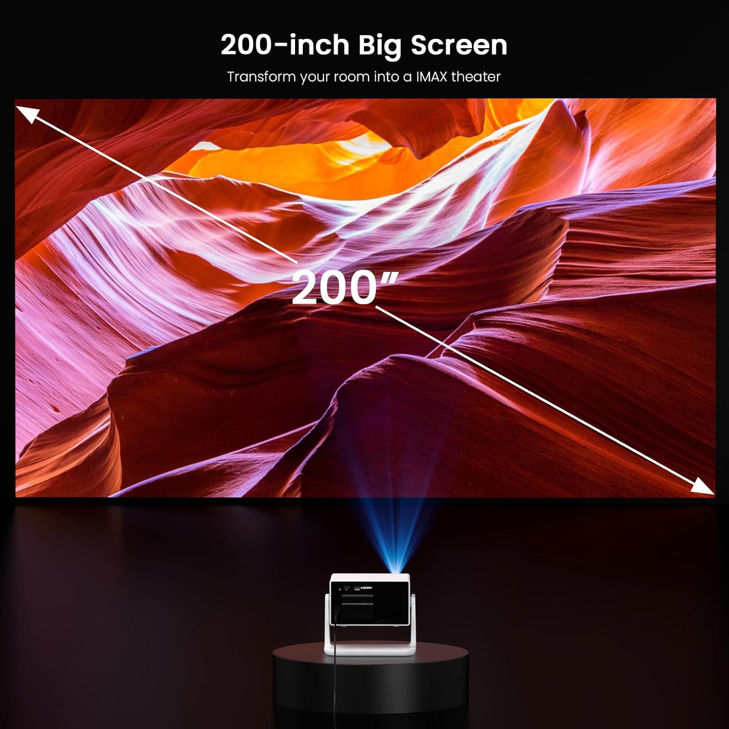 Netflix Smart Projector, HAPPRUN 1000ANSI Projector with Wifi and Bluetooth, DoIby Audio, Built-in stand, Electric Focus, Movie Projector for Home Cinema, Outdoor