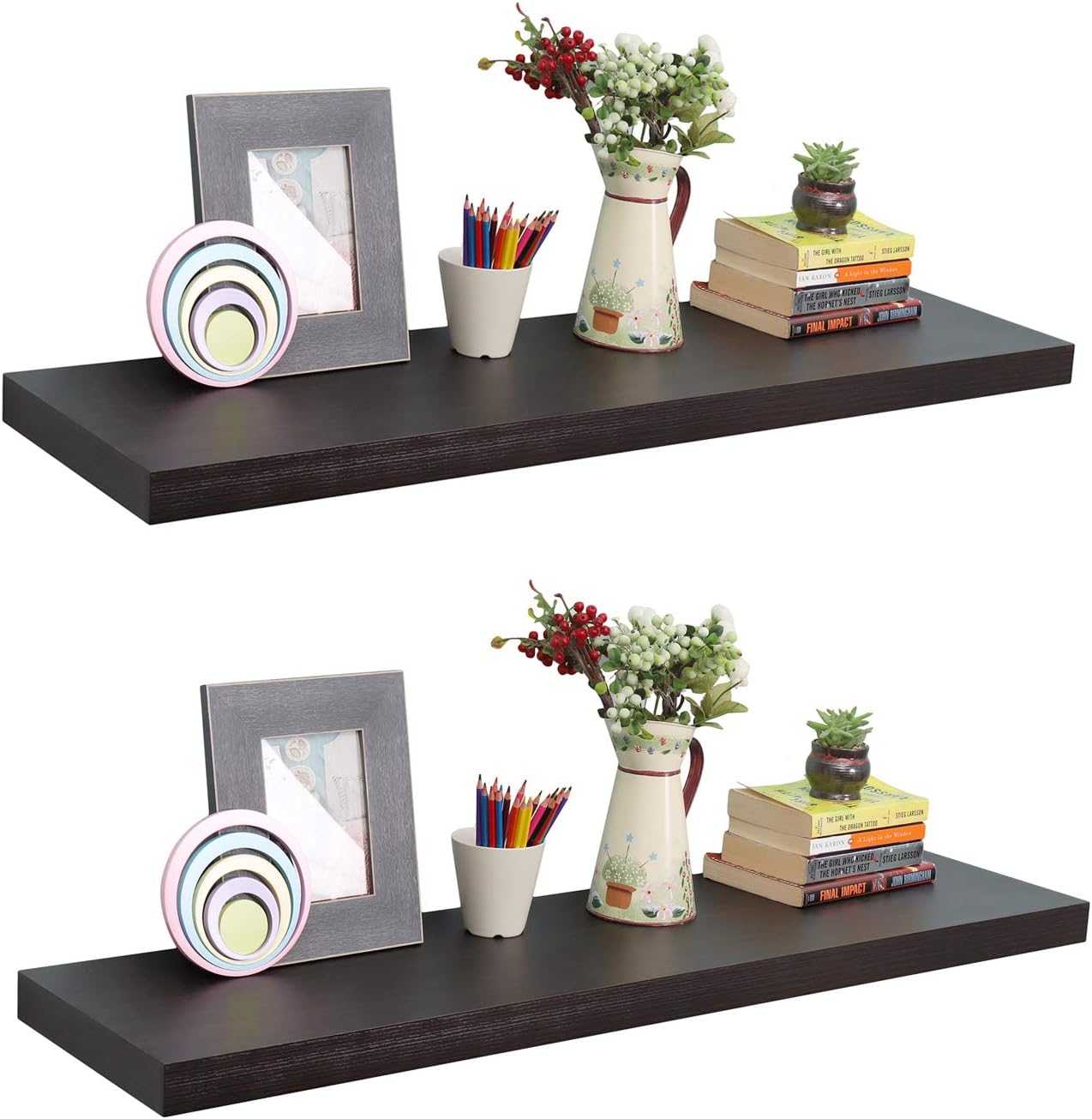 36 Inches Wall Mounted Floating Shelves Set of 2,Espresso Wall Display Ledge Shelf Wide Panel 12 Inches Deep,35.43" L x 11.81" D x 2" T, Deeper Than Others, Espresso Espresso 36 in (2 Piece)