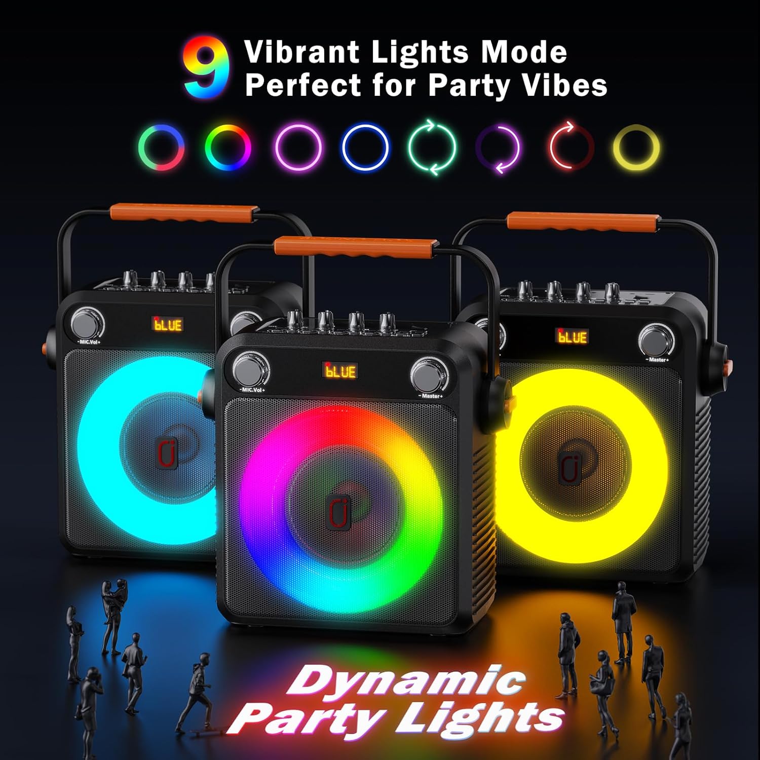 Karaoke Machine with 2 Wireless Microphones, Portable Bluetooth Karaoke Speaker for Adults, Karaoke Microphone with PA System, Bass/Treble Adjustment, Light for Home Party, Support USB/TF/AUX - Image 3