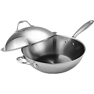 Cooks Standard Wok Pan Stainless Steel, 13-Inch Multi-Ply Clad Stir Fry Pan with High Dome lid, Silver