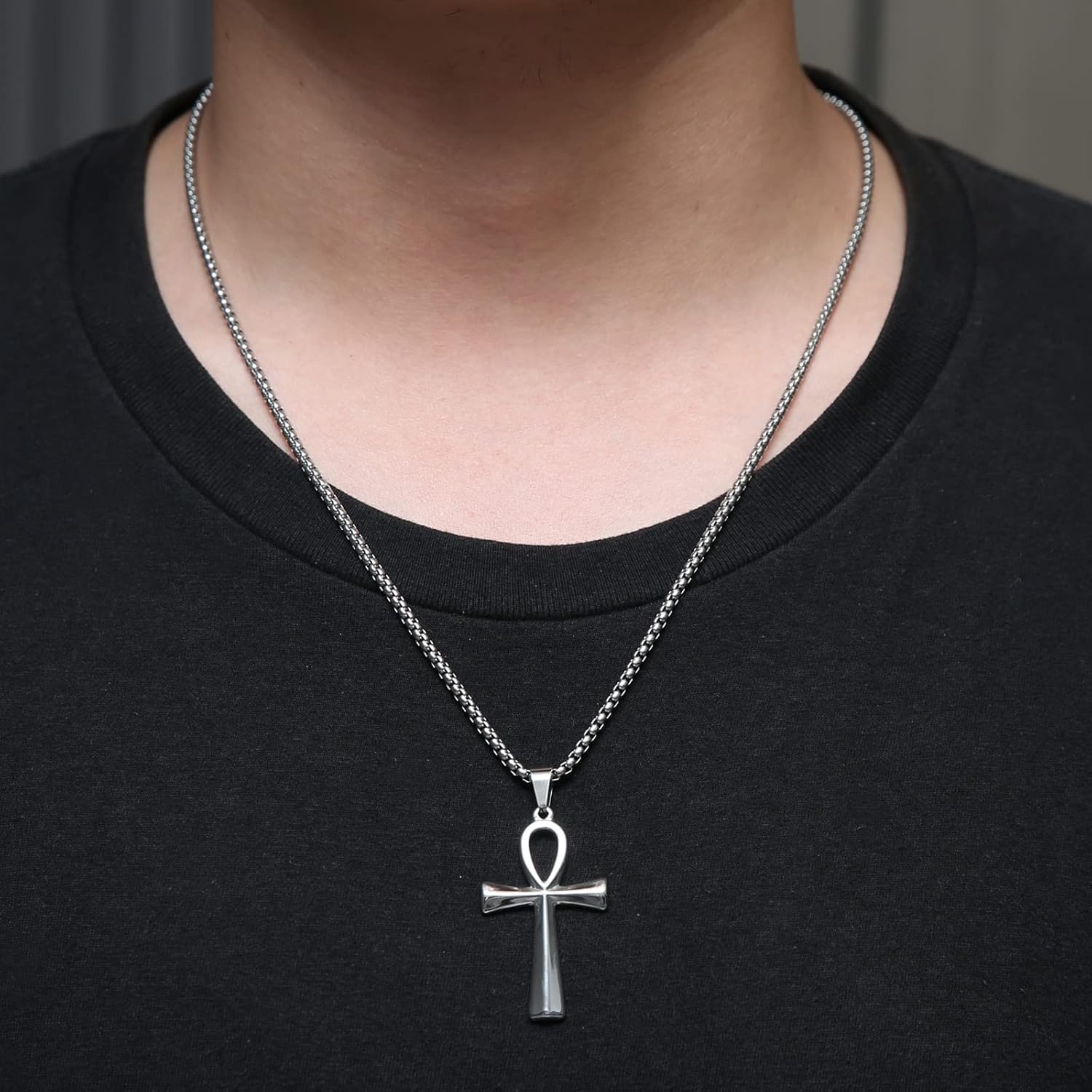 STWTR Men's Stainless Steel Coptic Ankh Cross Religious Pendant Necklace - Image 5