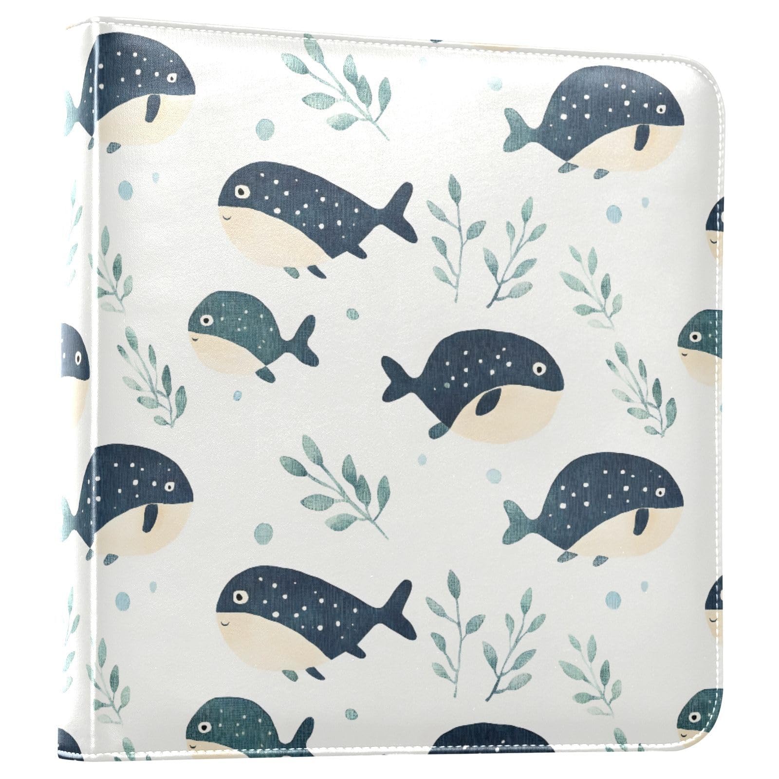 FOLIOSA Photo Album Cute Whale Print, Leather Cover Self Adhesive Scrapbook Album for 2x3/4x6/5x7/6x8 in Photos for Family Travel Wedding