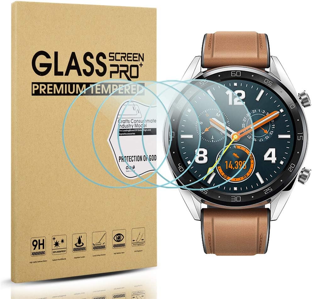 Diruite4-Pack for Huawei Watch GT Tempered Glass Screen Protector for Huawei GT [2.5D 9H Hardness] [Anti-Scratch] [Perfectly Fit]