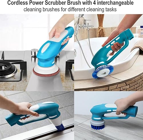 Miniatura 6 de RICHOOSE Depurador eléctrico inalámbrico con 6 cabezales de cepillo y 2 baterías recargables, limpiador eléctrico para ducha, azulejos, lechada,