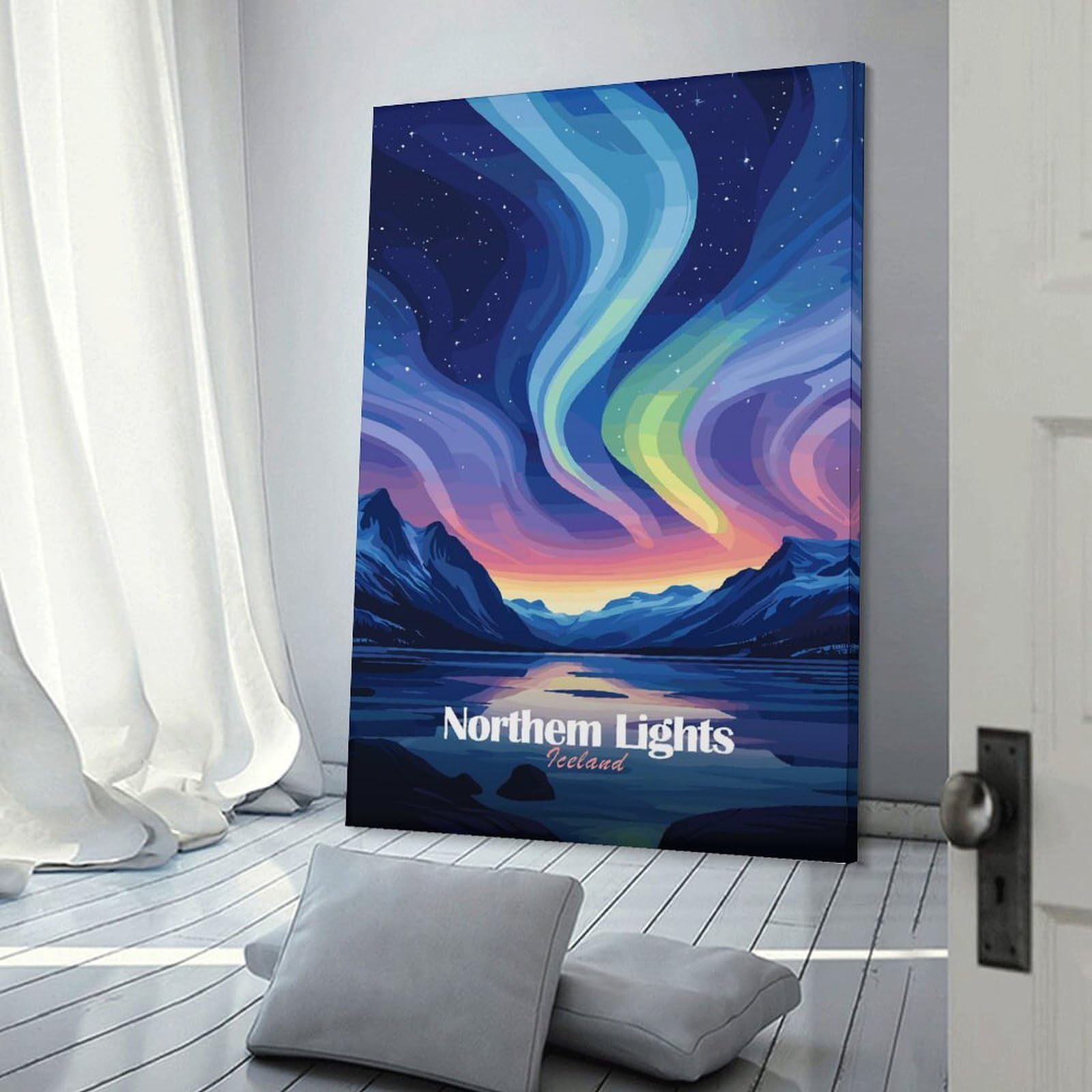Junmoney Iceland Northern Lights Home Decor Wall Art, 16x24inch(40x60cm), for Wall Displays, Bedrooms Or Room Updates, Ideal for Building A Coordinated Art Wall
