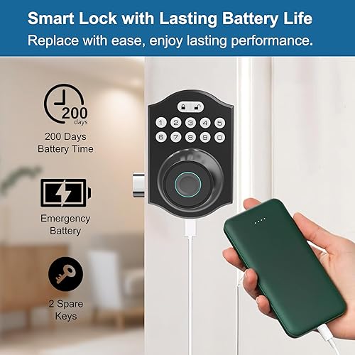 Miniatura 4 de Cerradura inteligente de puerta de entrada sin llave, cerradura de puerta de entrada sin llave con teclado, control de aplicación, bloqueo