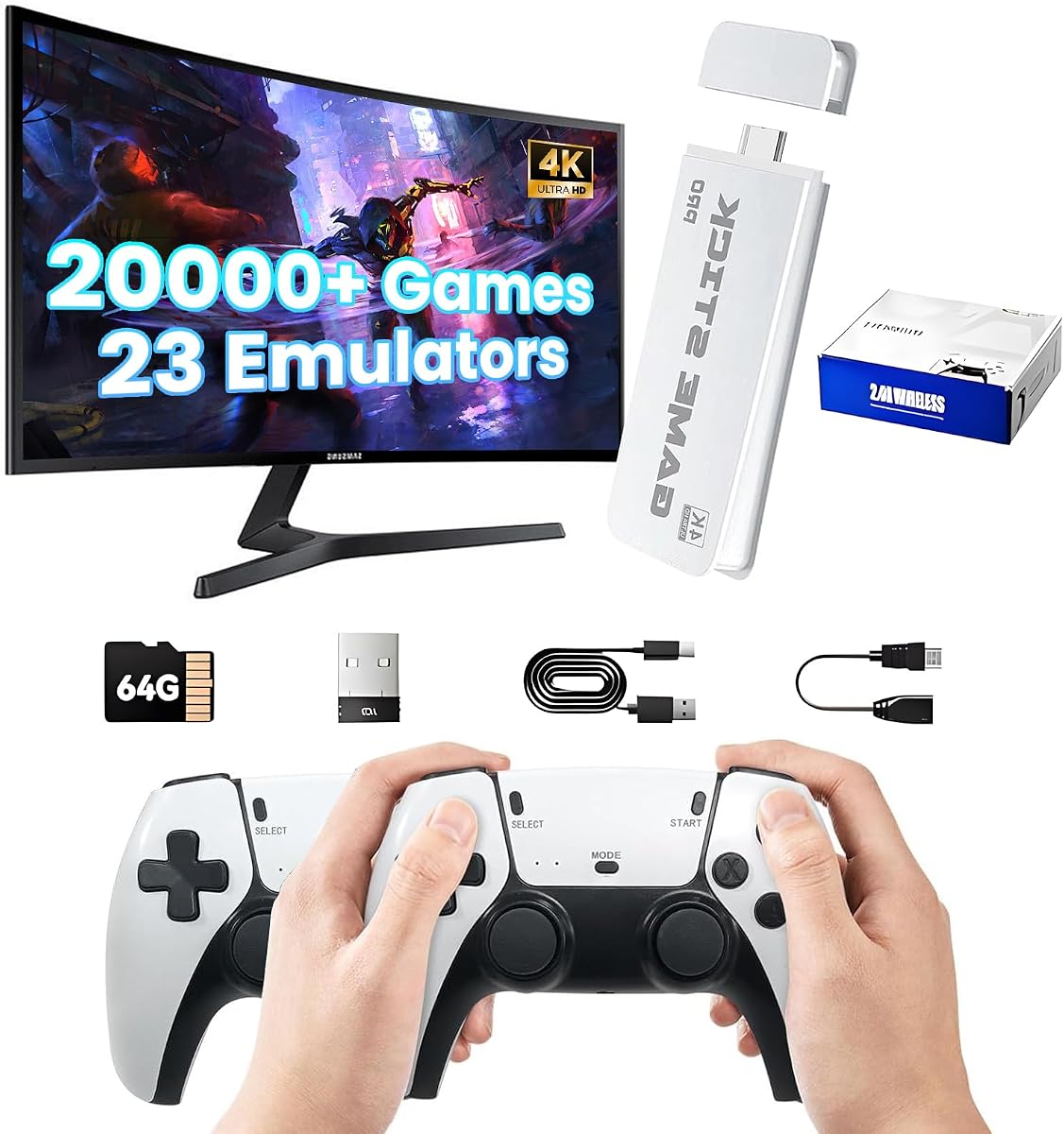Wireless Retro Game Console,Plug and Play Video Retro Gaming Console with Built-in 20000+ Games and Dual 2.4G Wireless Controller Gamepad, 4K HDMI Output Classic TV Video Games