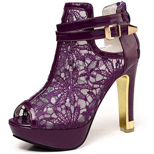 getmorebeauty Women's Pretty Lace Flowers Open Toes High Heels Ankle Boots
