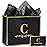momoake Alphabet Birthday Gift Bag with Card and Tissue Paper for Men Women, 13 Large Black Gold Personalized Bridal Party Gift Paper Bag for Gifts Wrapping - (Letter C)