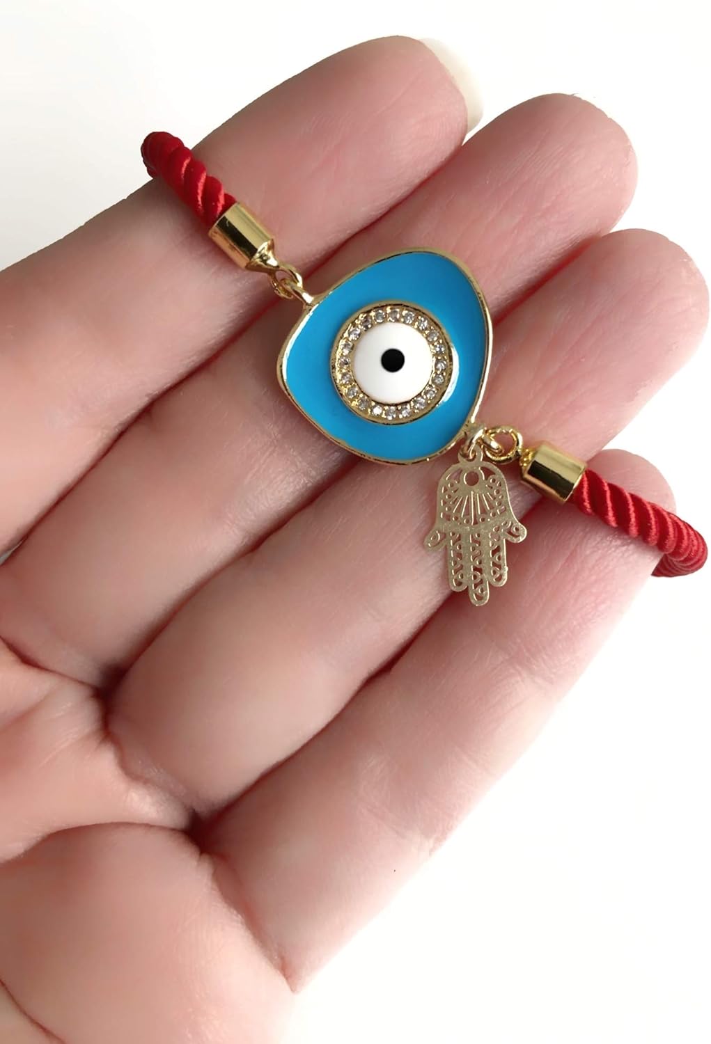 Blue Evil Eye Hamsa Hand Red String Lucky Charms Bracelet for Women - Image 3