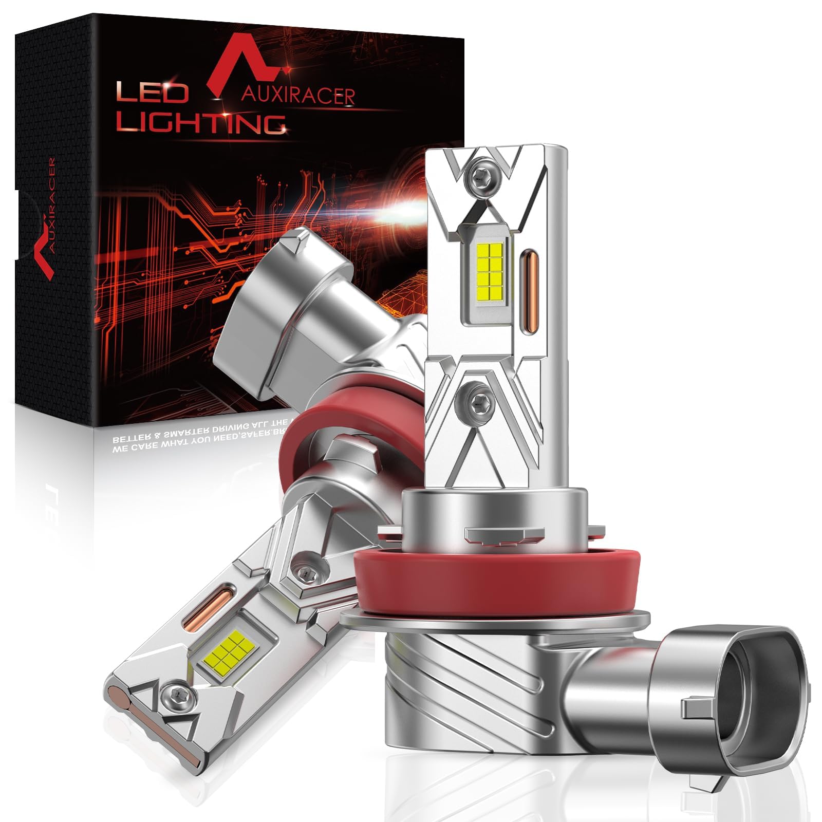 AUXIRACER H11/H8/H9 LED 500% Brillante, Lampadine H11/H8/H9 LED Plug and Play, 6500K Bianco Freddo Dimensione Mini 1:1, 9-24V per Auto e Moto, 2 pezzi