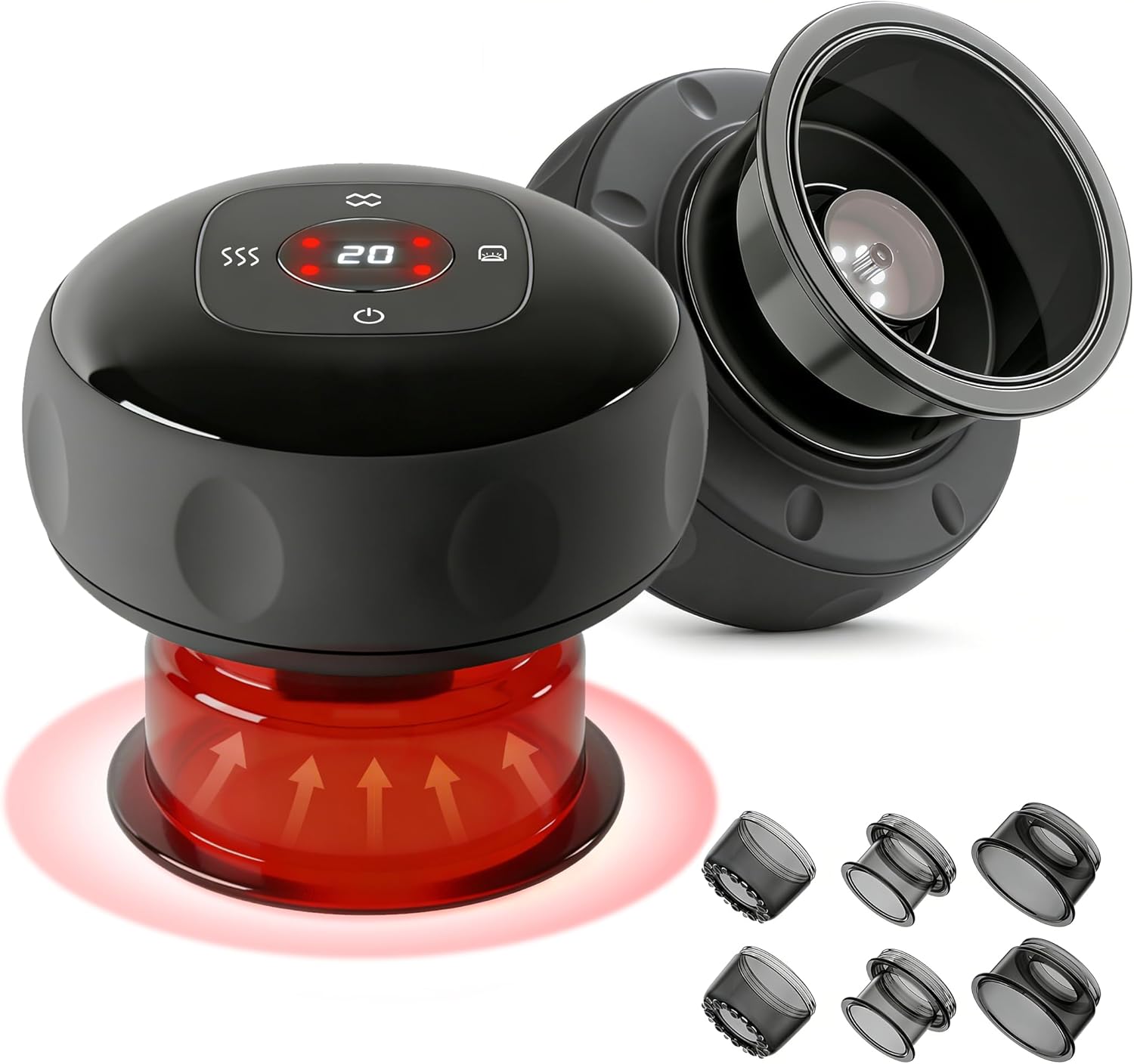 Smart Cupping Kit Therapy Massager, 7-in-1 Electric Cupping Device Set with Red Light Therapy, Heat & 12-Level Adjustable Suction, for Targeted Pain Relief, Muscle Soreness, Tighter Skin （2 Pack）