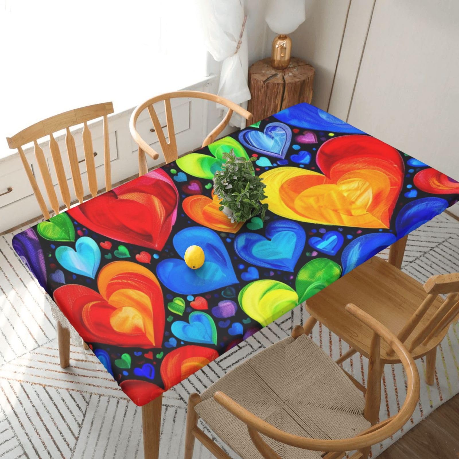 WPKJU Rainbow Hearts Printed Tablecloths 5ft Rectangular Table Covers Washable Polyester Decorative Table Cloth for Dining Table Picnic Wedding