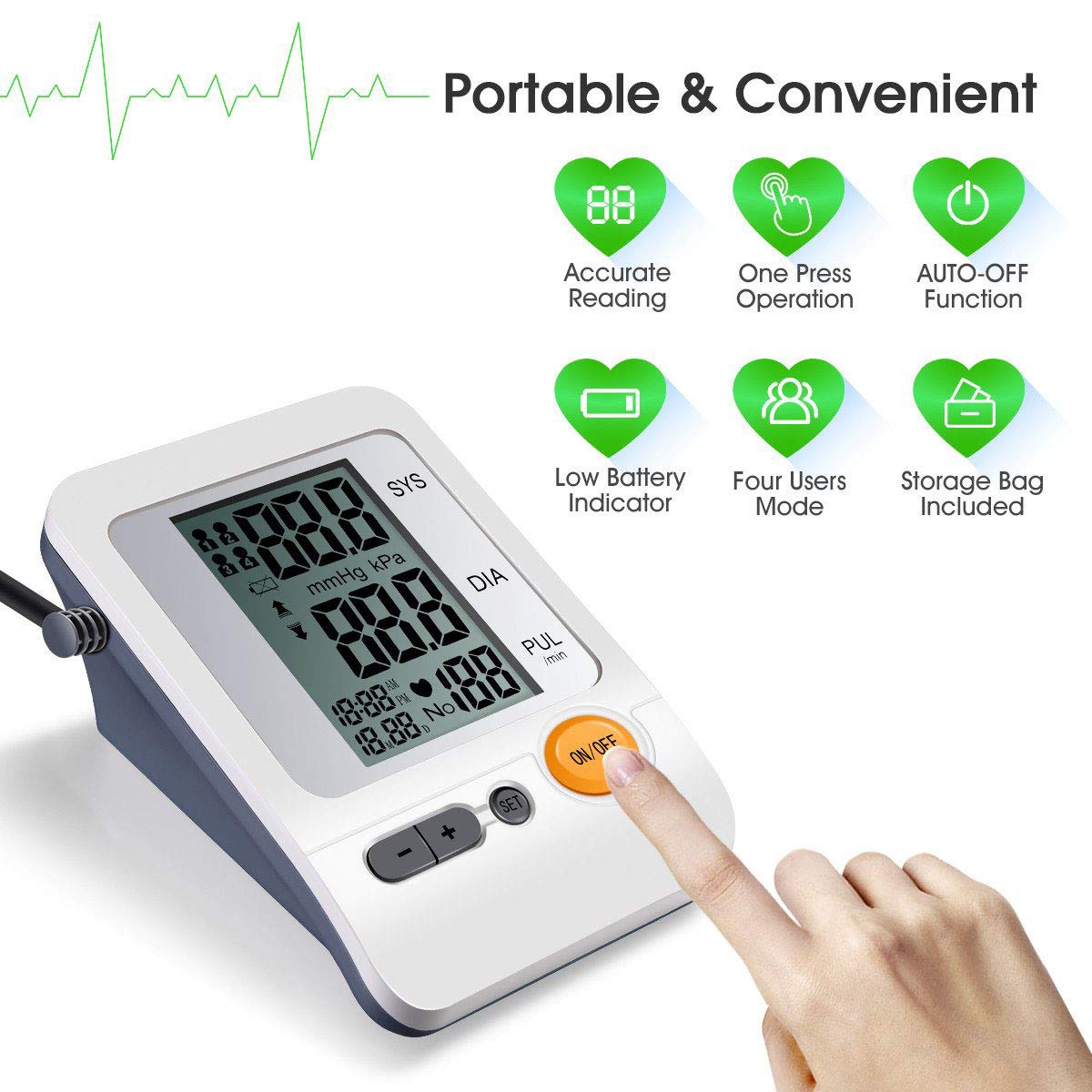 Monitor de presión Arterial del Brazo Superior - Monitor de presión Arterial Digital automático con Bolsa de Almacenamiento - Detector de latidos Irregulares e hipertensión