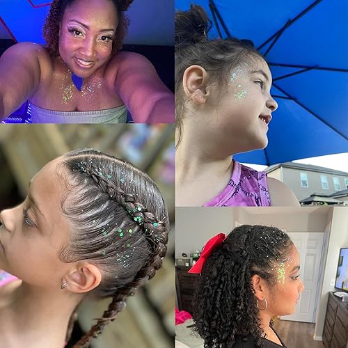 Miniatura 5 de MEICOLY Purpurina corporal blanca, gel con purpurina facial, gel de pintura facial autoadhesiva con lentejuelas de sirena, purpurina gruesa,