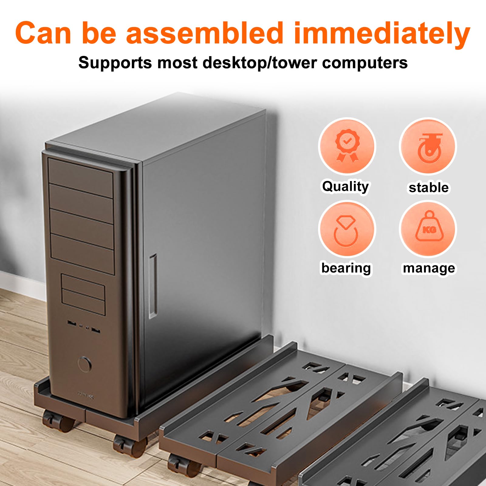 SPORWAY Soporte para CPU para PC, Tamaño Ajustable Soporte para CPU, Soporte para PC Móvil con Ruedas Giratorias con Bloqueo, Carro de CPU Debajo del Escritorio (Negro)