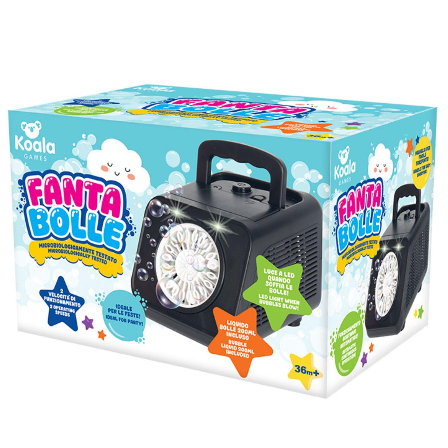 BEPER Macchina per Bolle di Sapone Automatica con Luci LED – 2 Velocità, Funzionamento Continuo – 200ml Liquido Incluso – Giocattolo Estivo per Bambini 36M+ – Funziona a Batterie (Non Incluse)