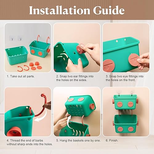 Miniatura 7 de Cesta organizadora de almacenamiento de juguetes de baño, paquete de 6 lindos robots, organizador de juguetes para bañera y ducha, montado en la