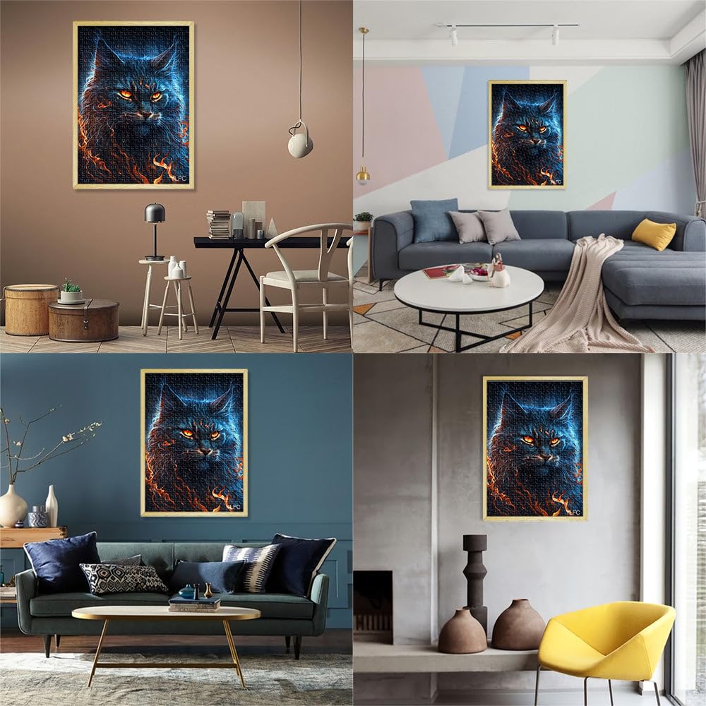 Puzzle per adulti 2000 pezzi Maine Coon Cat Fire rompicapo Puzzle 70 x 100 cm con pezzi completamente ad incastro di forma casuale