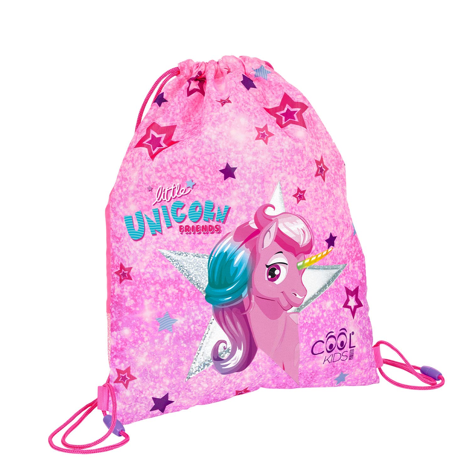 PERLETTI Mochila Cuerdas Niña con Estampado Multicolor - Mochila Saco Deporte Zapatos para Niñas Escuela Gimnasio - Bolsa de Cuerdas Deportiva Impermeable Fucsia con Cordones Ajustable - 39x31 cm