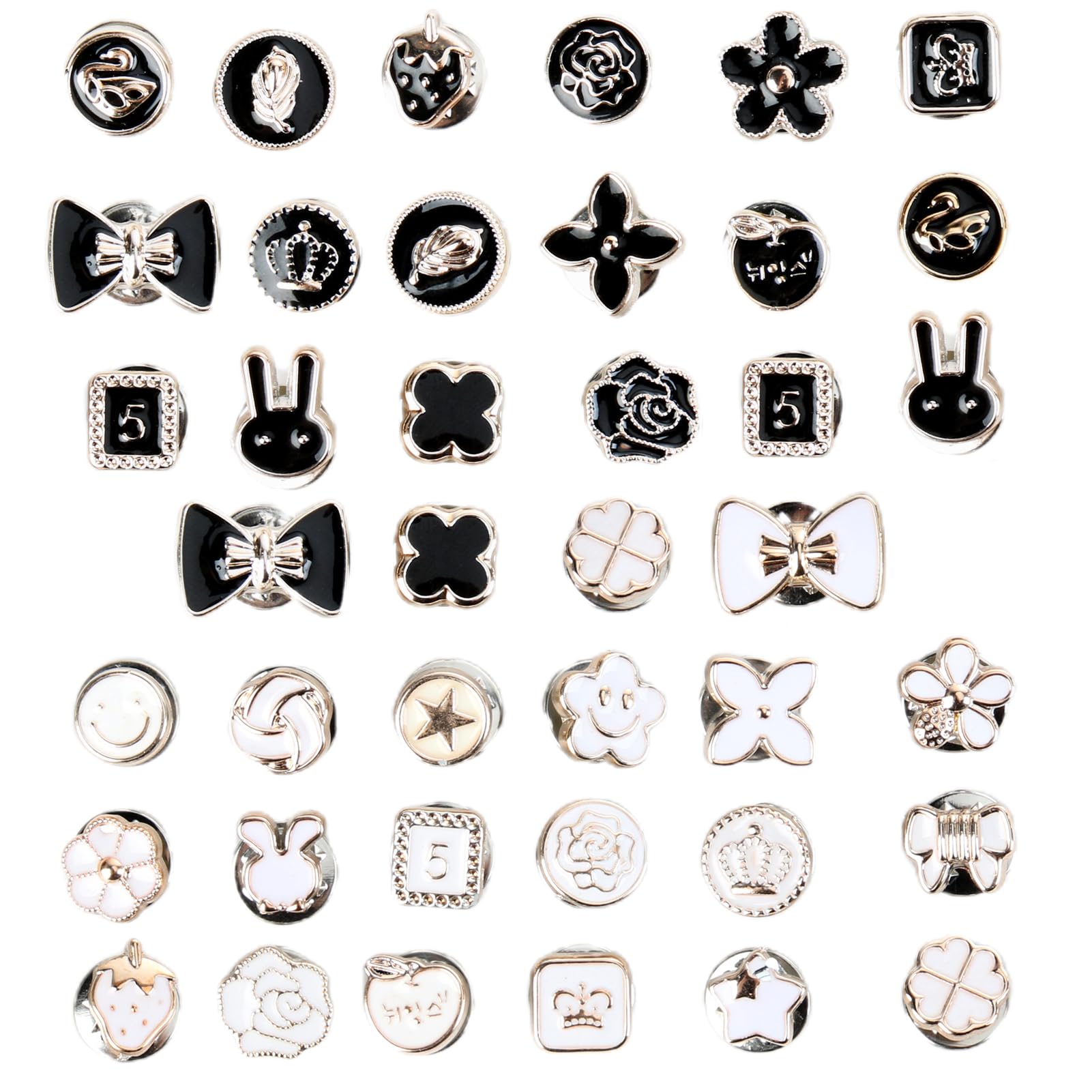 JoyRay40PCS Shirt Brooch Buttons Black White 2 Colors Metal Women Modesty Pins Prevent Accidental Exposure Safety Fixed Brooches for Girls Dresses T-Shirts Cardigans Blouse Clothes Bags Hat DIY Decorations