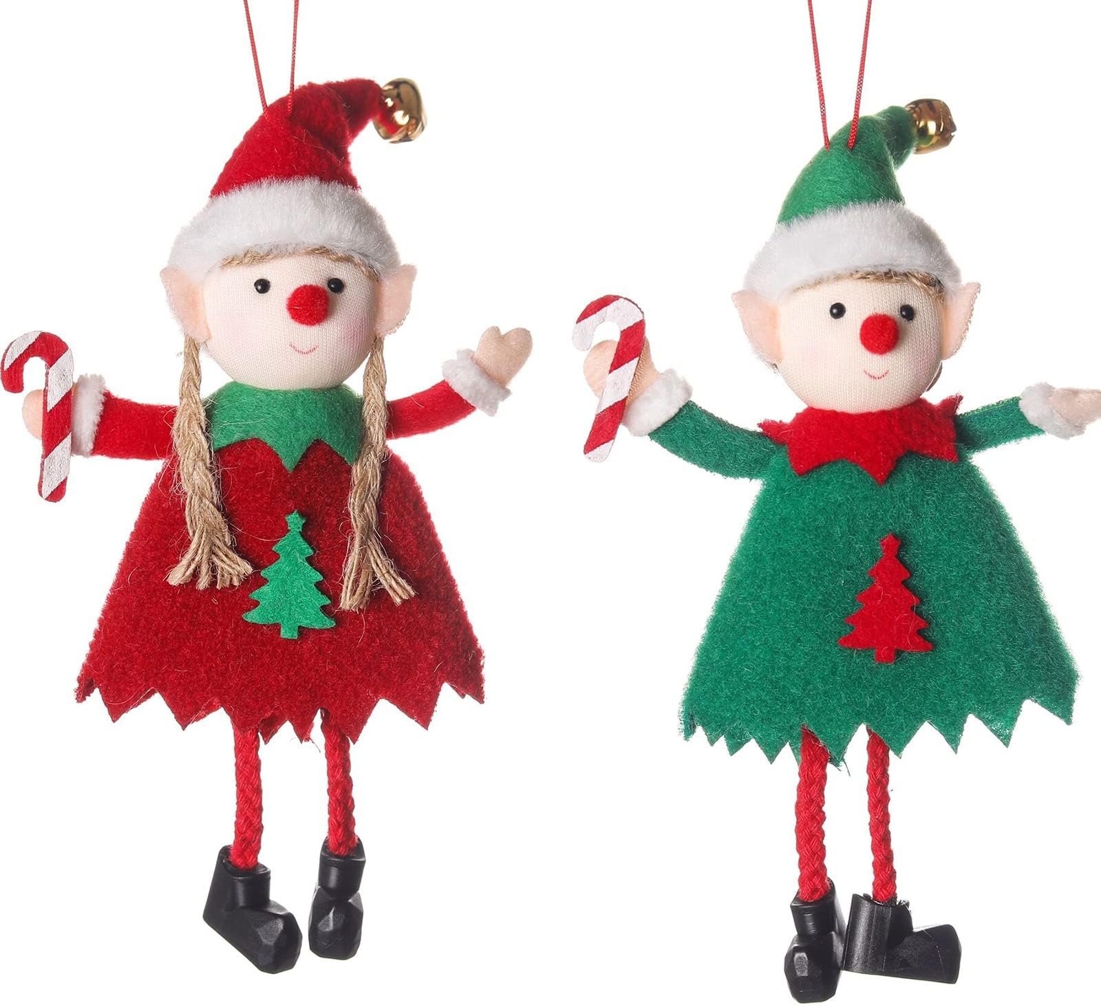 2Pcs Christmas Tree Elf Decoration,Christmas Plush Elf Hanging Ornament 6.3Inch,Boy and Girl Elf Doll Decor for Christmas Tree (Crutches Elf)