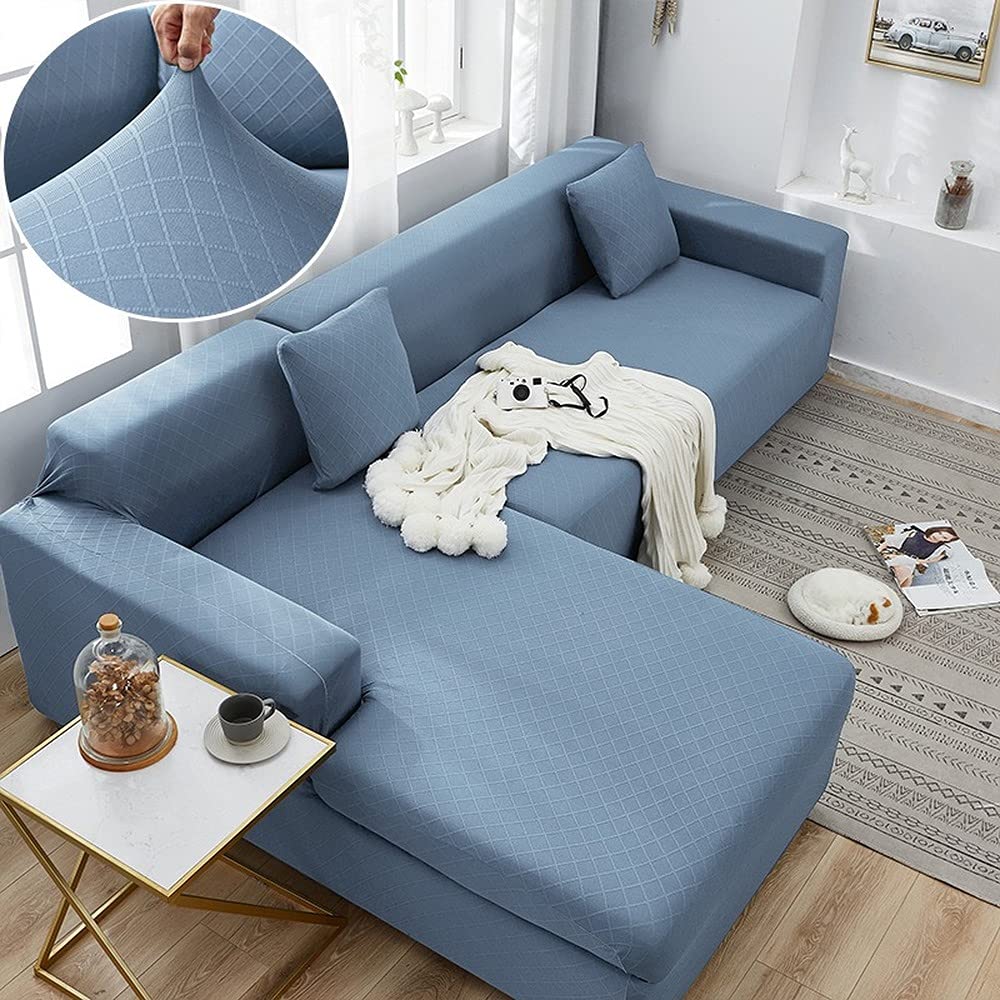 Housse canape angle extensible bleu lac 2 places pour chaise longue universelle