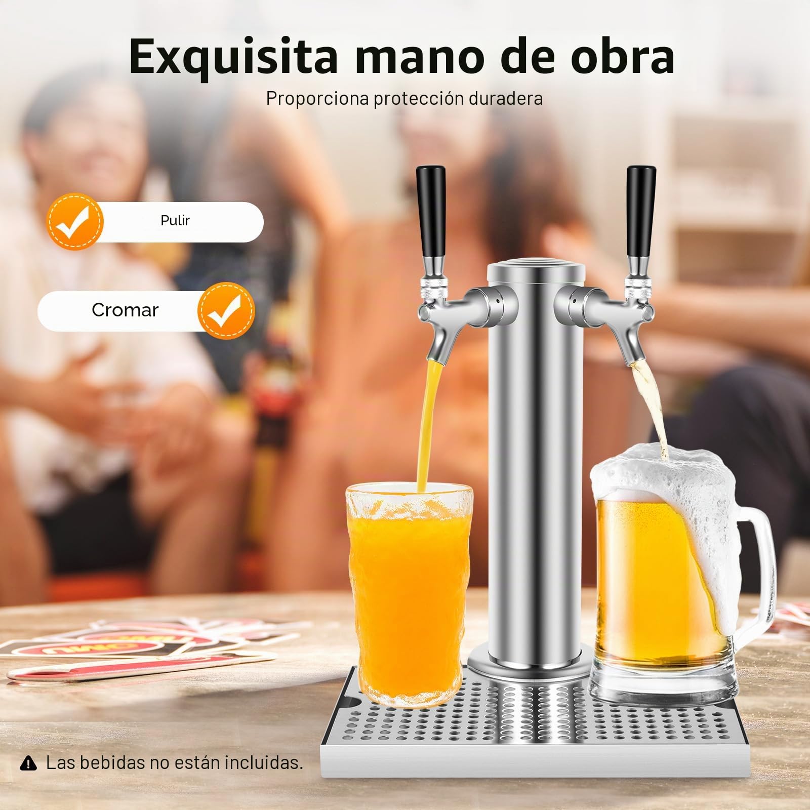 Sistema de grifo de cerveza con 2 grifos y bandeja de goteo, dispensador de bebidas de acero inoxidable para bares, apartamentos y hoteles