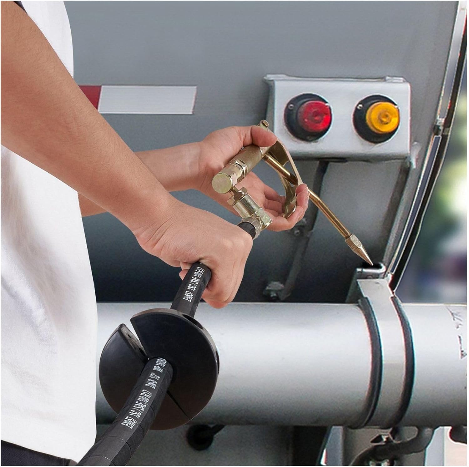 Fuel Hose Reel 1/4" x 50', Retractable Grease Hose Reel - 5800 PSI, Spring Driven Auto Rewind, Heavy Duty Carbon Steel for Auto Repair, Industrial Use