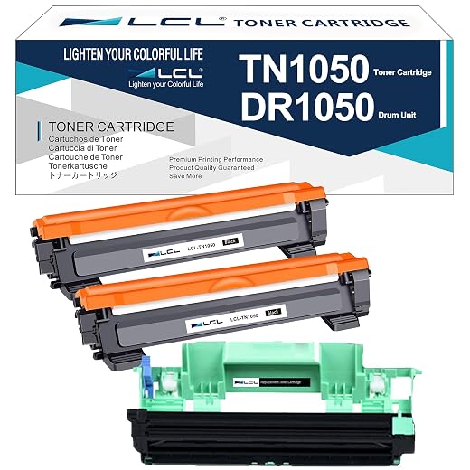 LCL Compatibile Cartucce di Toner TN1050 TN-1050 Tamburo DR1050 DR-1050 (3-Pack, 2Toner + 1Tamburo) Sostituzione per Brother HL-1110 HL-1110E HL-1112 HL-1112R HL-1112A HL-1112A HL-1200 HL-1202 HL-1212