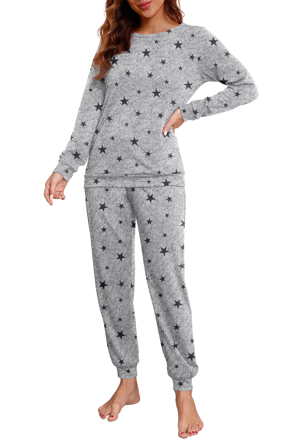PrinStory Womens Pajama Set Long Sleeve Sleepwear Nightwear Soft Pjs Lounge Sets With Pockets