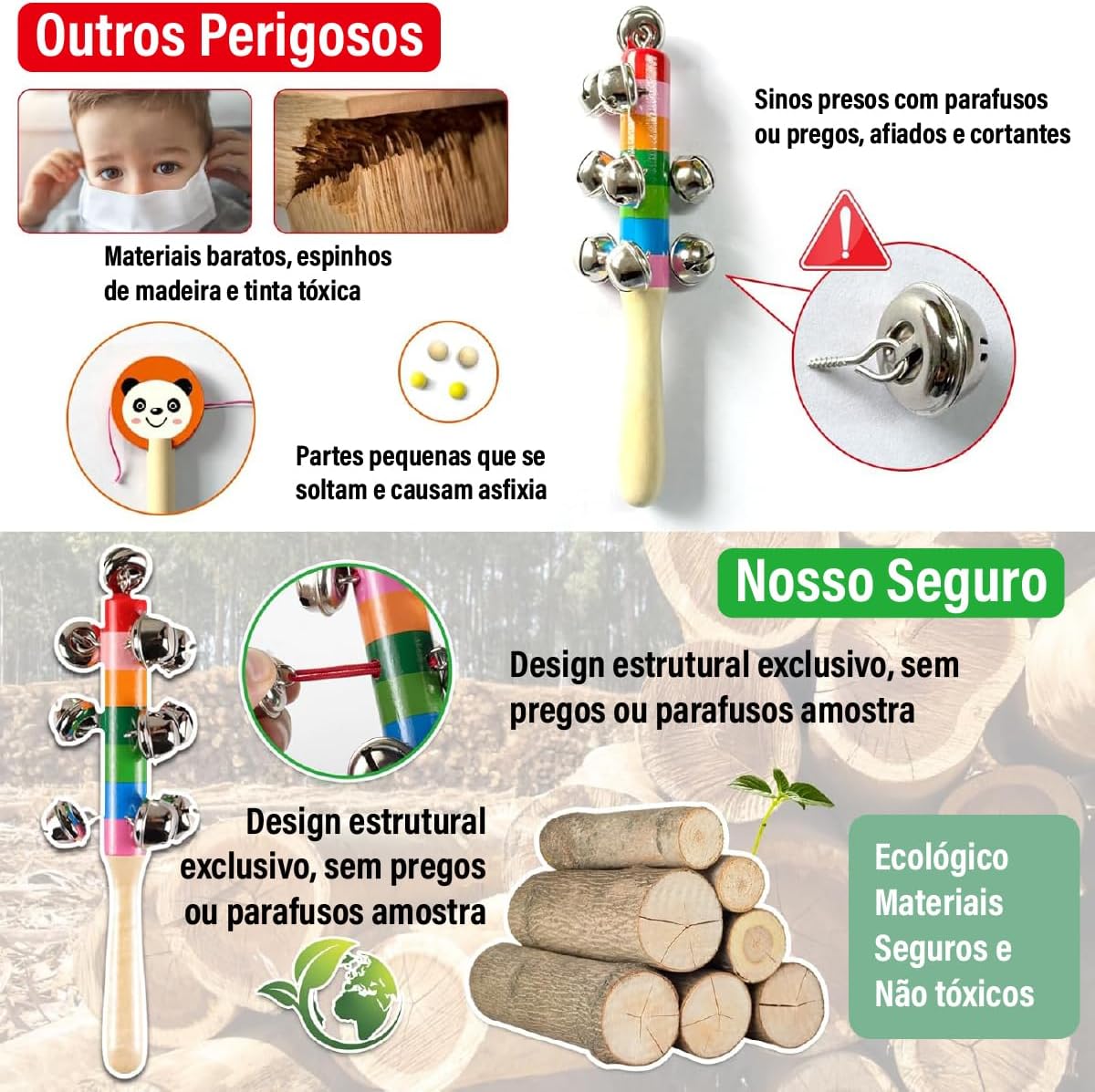 Instrumentos Musical Set de Percussão de Madeira Brinquedos Educativo Infantis Com Bolsa