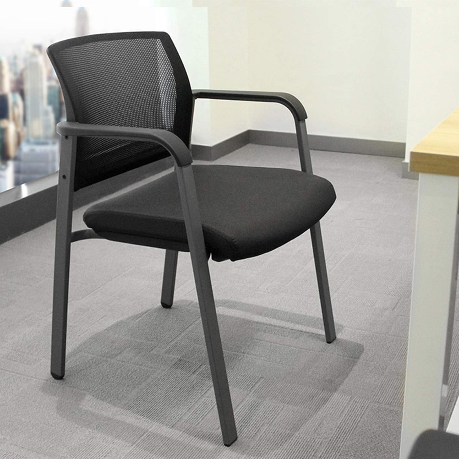 CLATINA Mesh Back Stacking Arm Chairs with Upholstered Fabric Seat and Ergonomic Lumber Support for Office School Church Guest Reception Black : Office Products