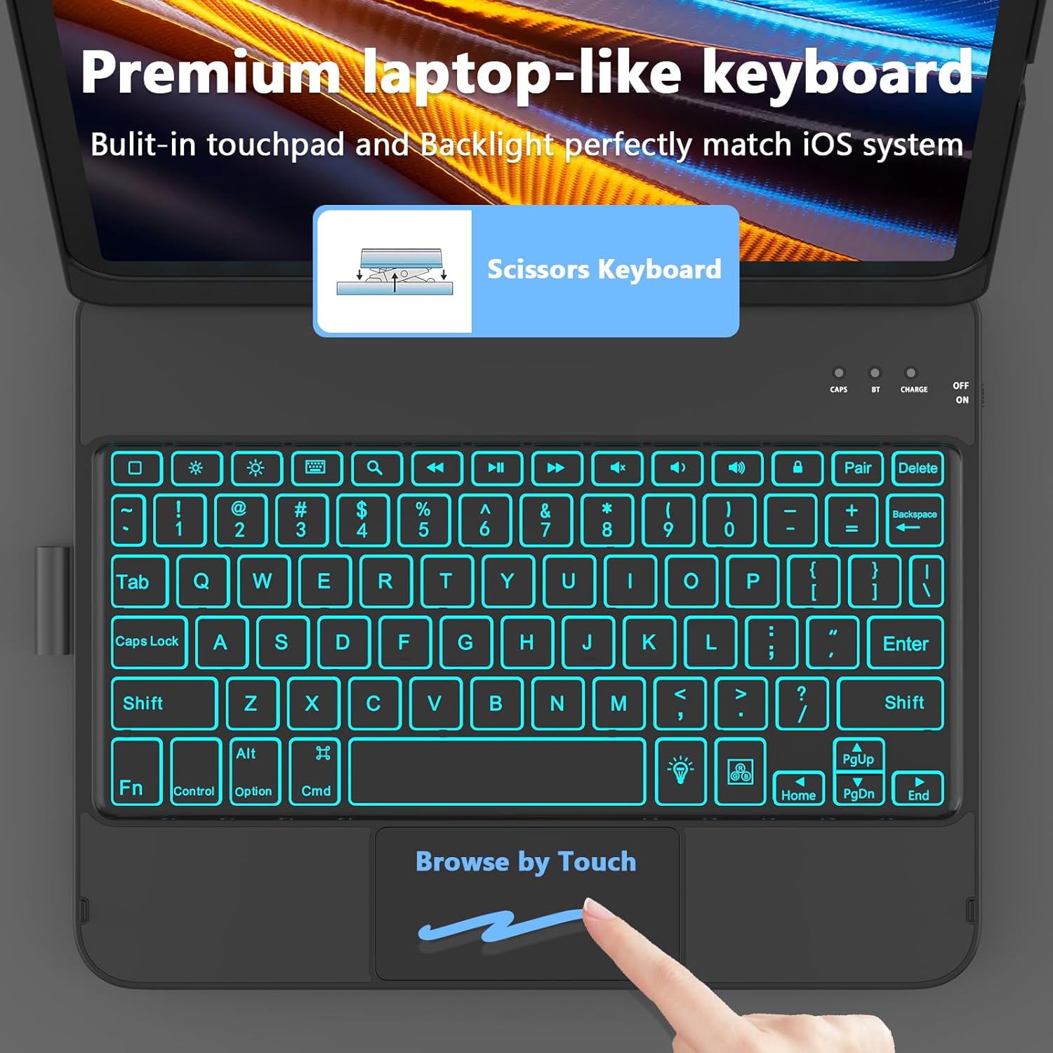 Touch Keyboard Case for iPad A16 11th Generation 2025/10th Generation 10.9 inch 2022,360° Rotatable for iPad 11th Generation Case with Keyboard- 10 Color Backlight Keyboard Case with Pencil Holder - Image 4