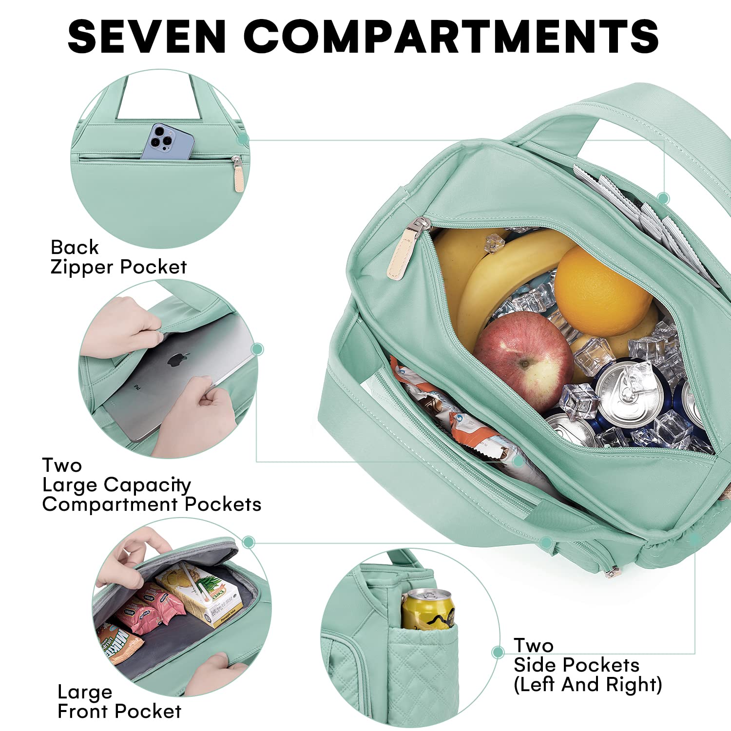 Artelaris Borsa termica per il pranzo da donna, a prova di perdite, borsa termica per adulti, con 7 tasche, tracolla regolabile (15 litri)