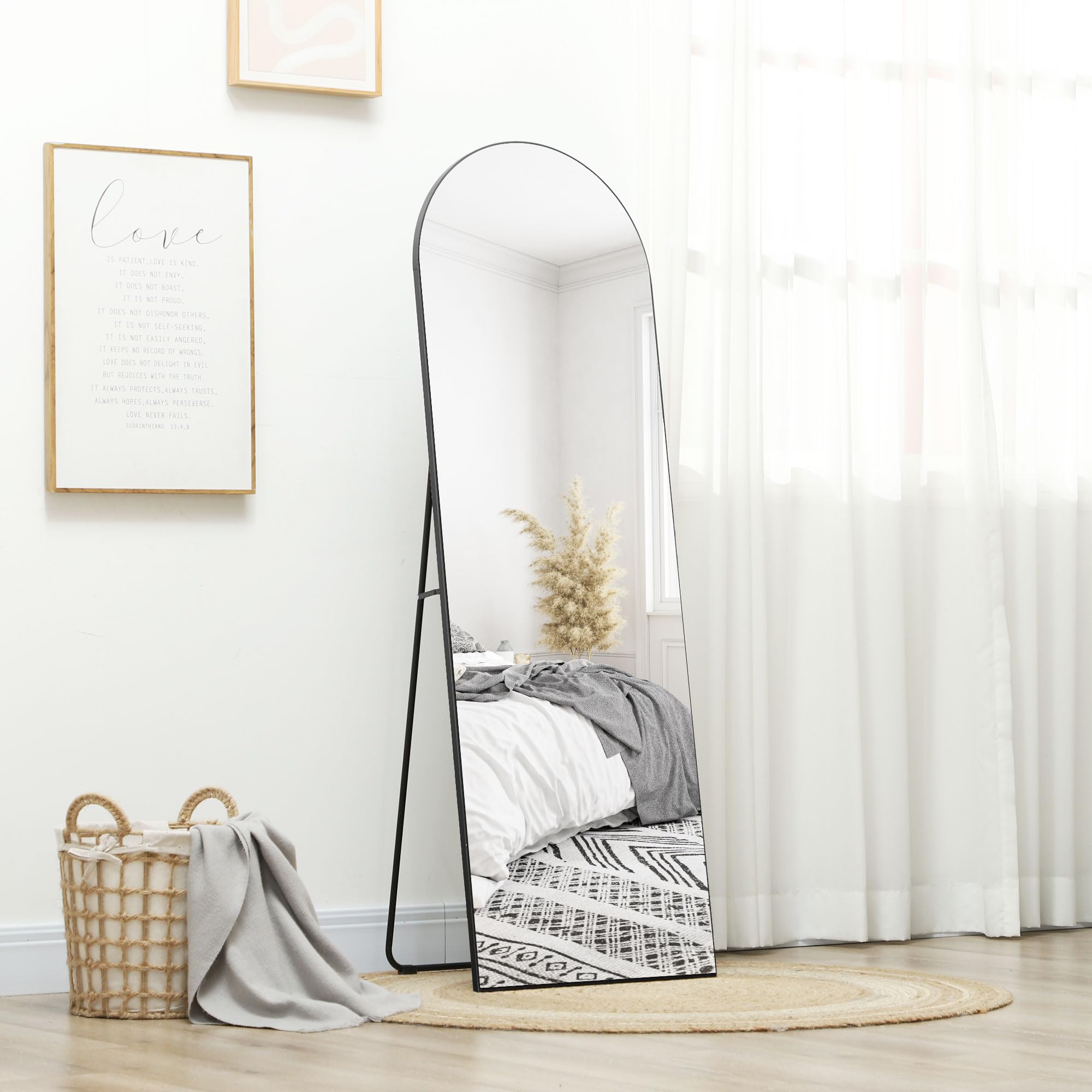 HOMCOM Ganzkörperspiegel – Wandspiegel mit Ständer, Bogen-Design, Schwarz