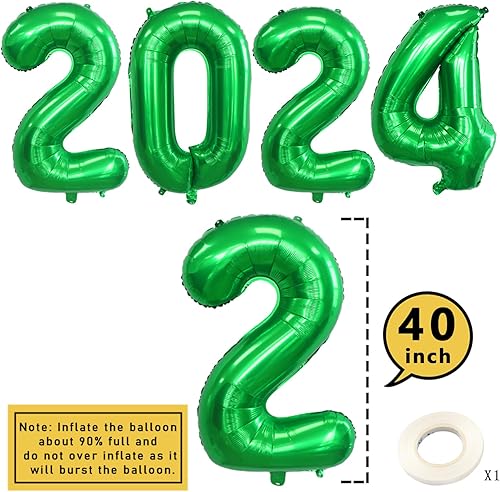 Miniatura 4 de KAXIXI Decoraciones de graduación de clase de 2024, suministros de fiesta de Nochevieja 2024, globos de fiesta verde y negro 2024 para graduación,