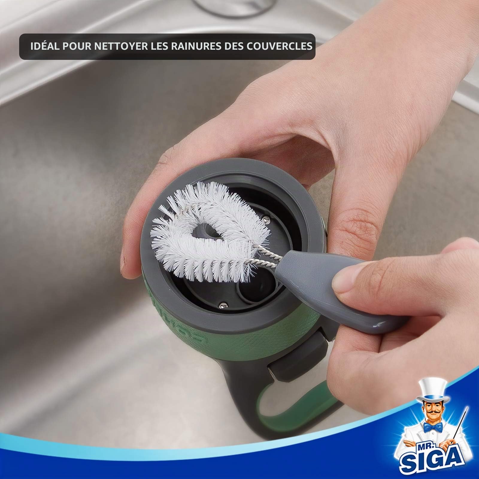 MR.SIGA Ensemble de 3 Brosses à Bouteille avec Support de Rangement | Goupillon à Bouteille et à Paille, Brosse Gourde pour Nettoyage de Biberon, Thermos, Gobelet, Verre, Tasse