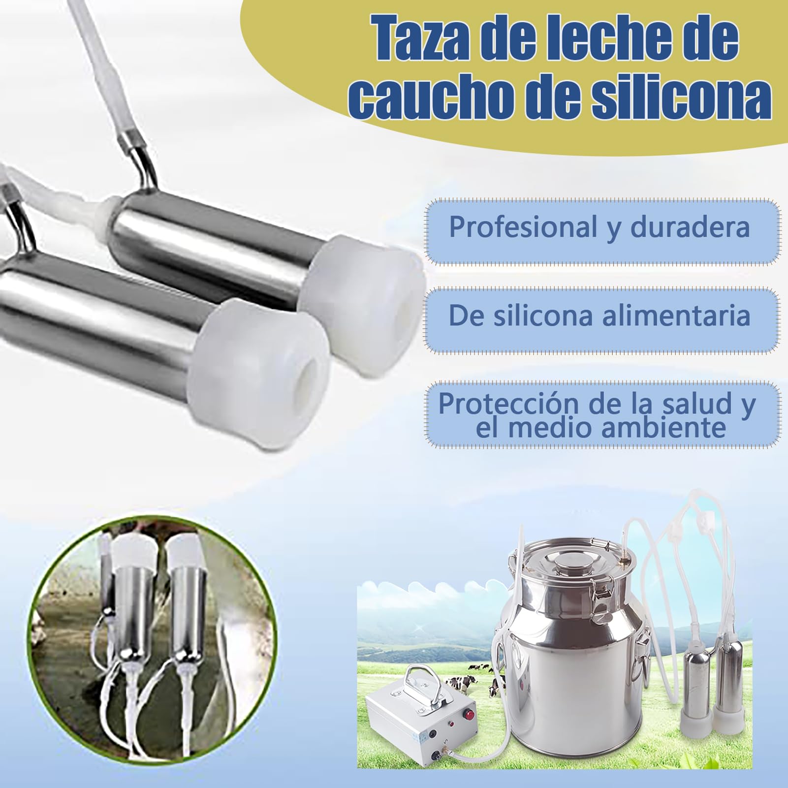 Ordeñadora de vacas de 10L, Suministros De Ordeño Portátiles For Vacas, con Botella de Acero Inoxidable,Tapa Transparente de Acero Inoxidable,Recargable por Pulsación (10L/para Vaca)