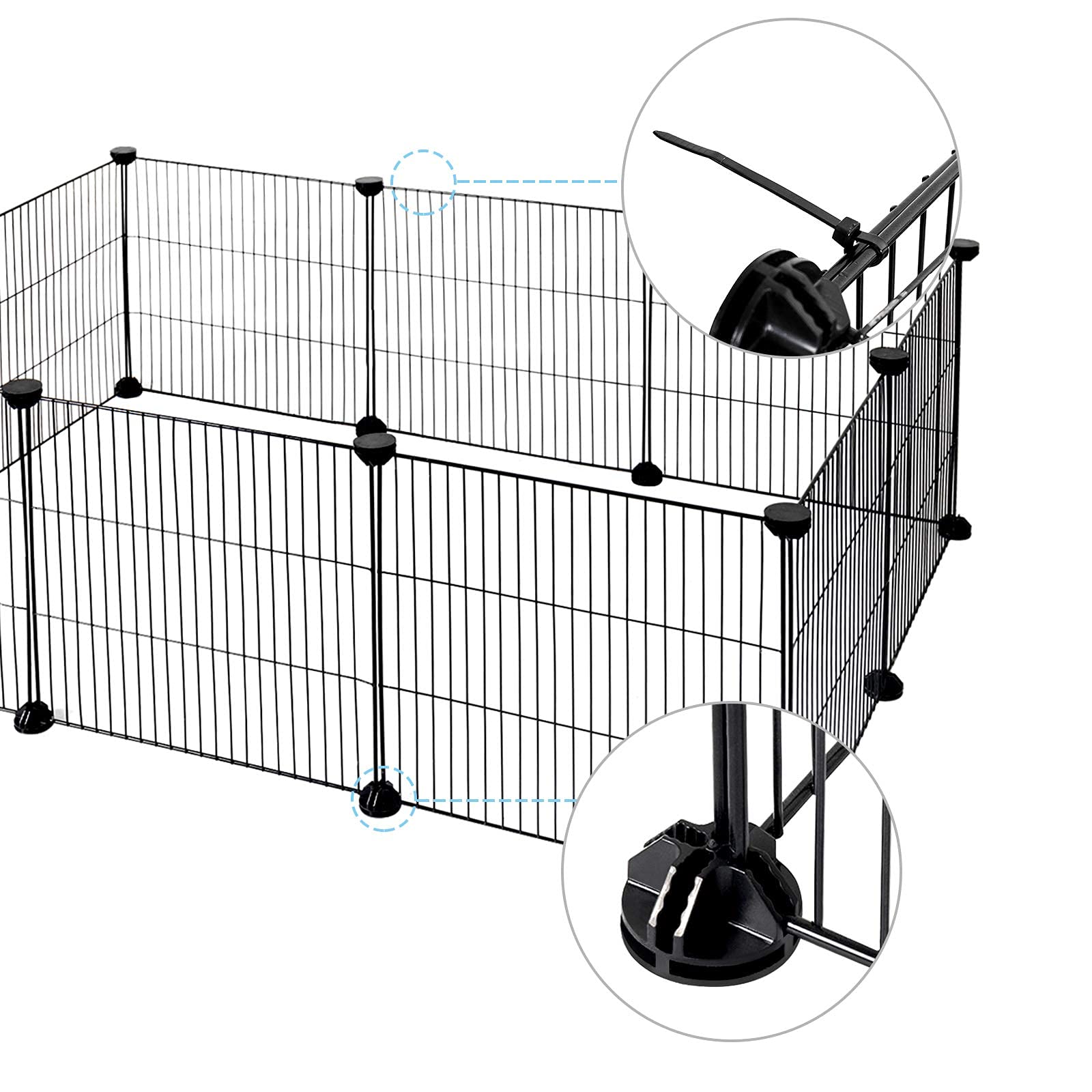 Recinto Per Conigli E Piccoli Animali - 16 Pannelli Metallici 35x35cm, Nero, Personalizzabile - Foto 7