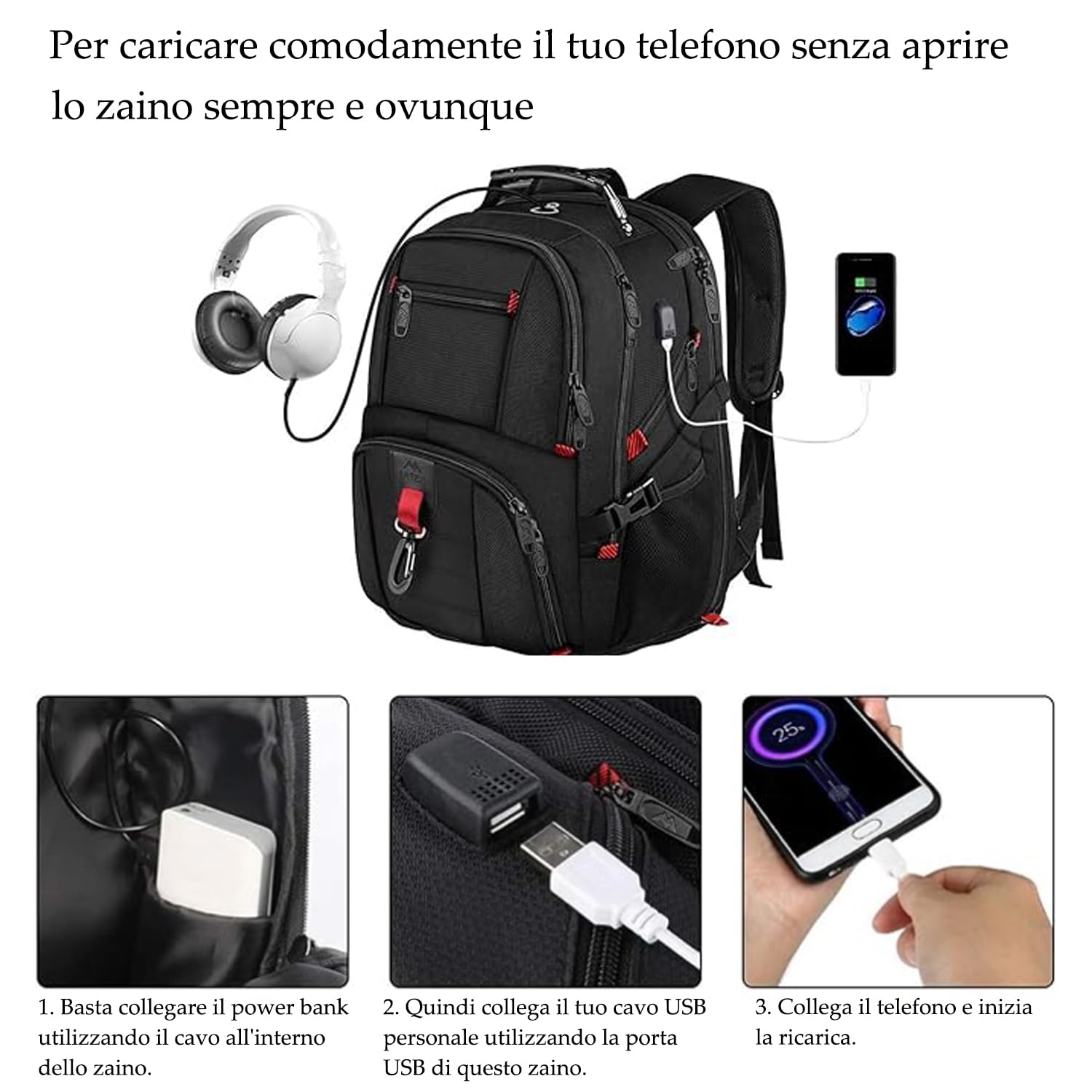 MATEIN Zaino Uomo Grande 50L, Zaino Porta PC 17 Pollici Zaini Lavoro Uomo Zaino Capiente, Impermeabile Zaino per PC Portatile Laptop Computer Notebook Viaggio Ufficio Scuola Università, Nero