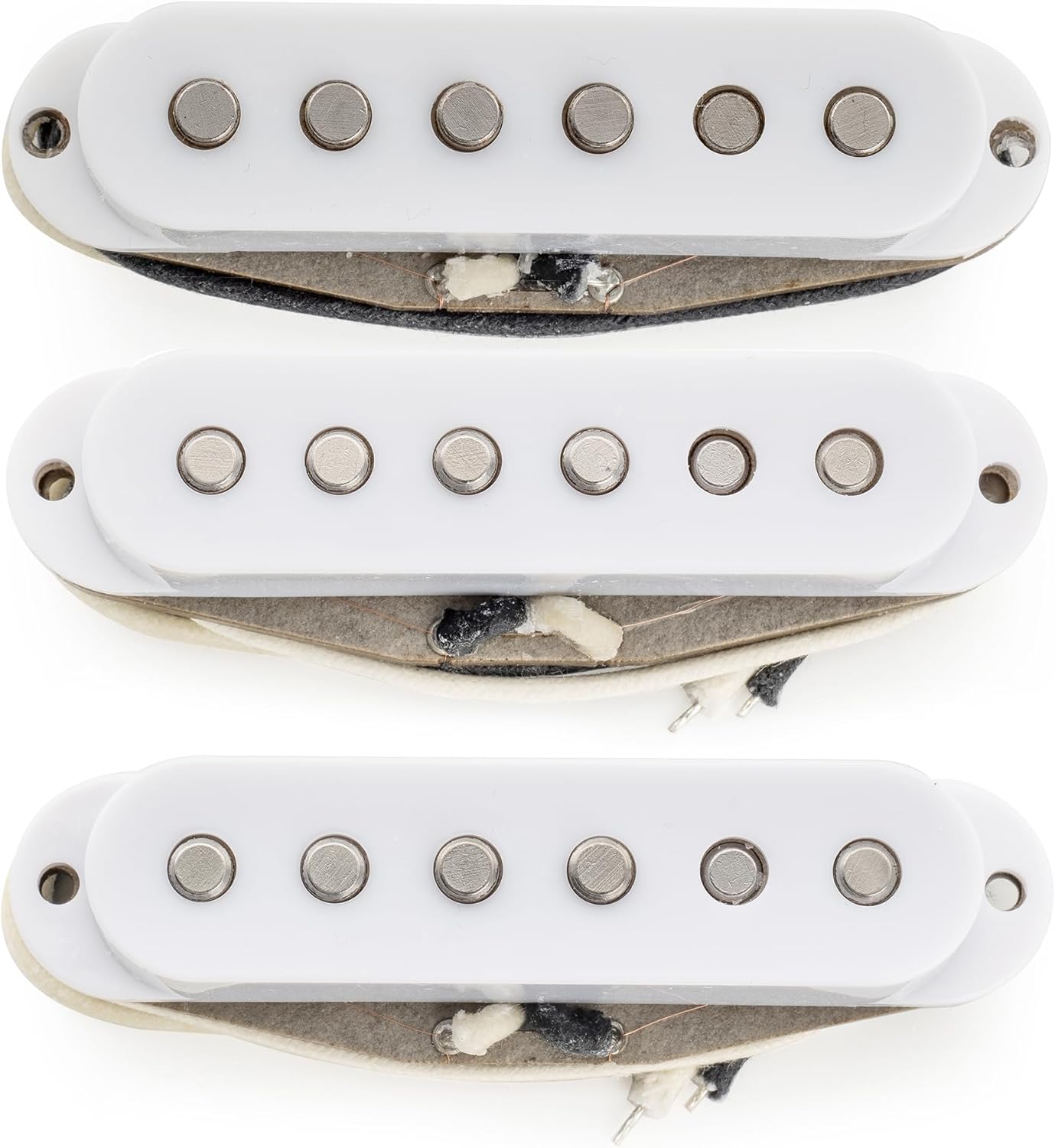 Musiclily Pro ST-60S Staggered Alnico 5 Single Coil Neck Middle Bridge Pickups Set 5.8K for Strat Style Electric Guitar, White