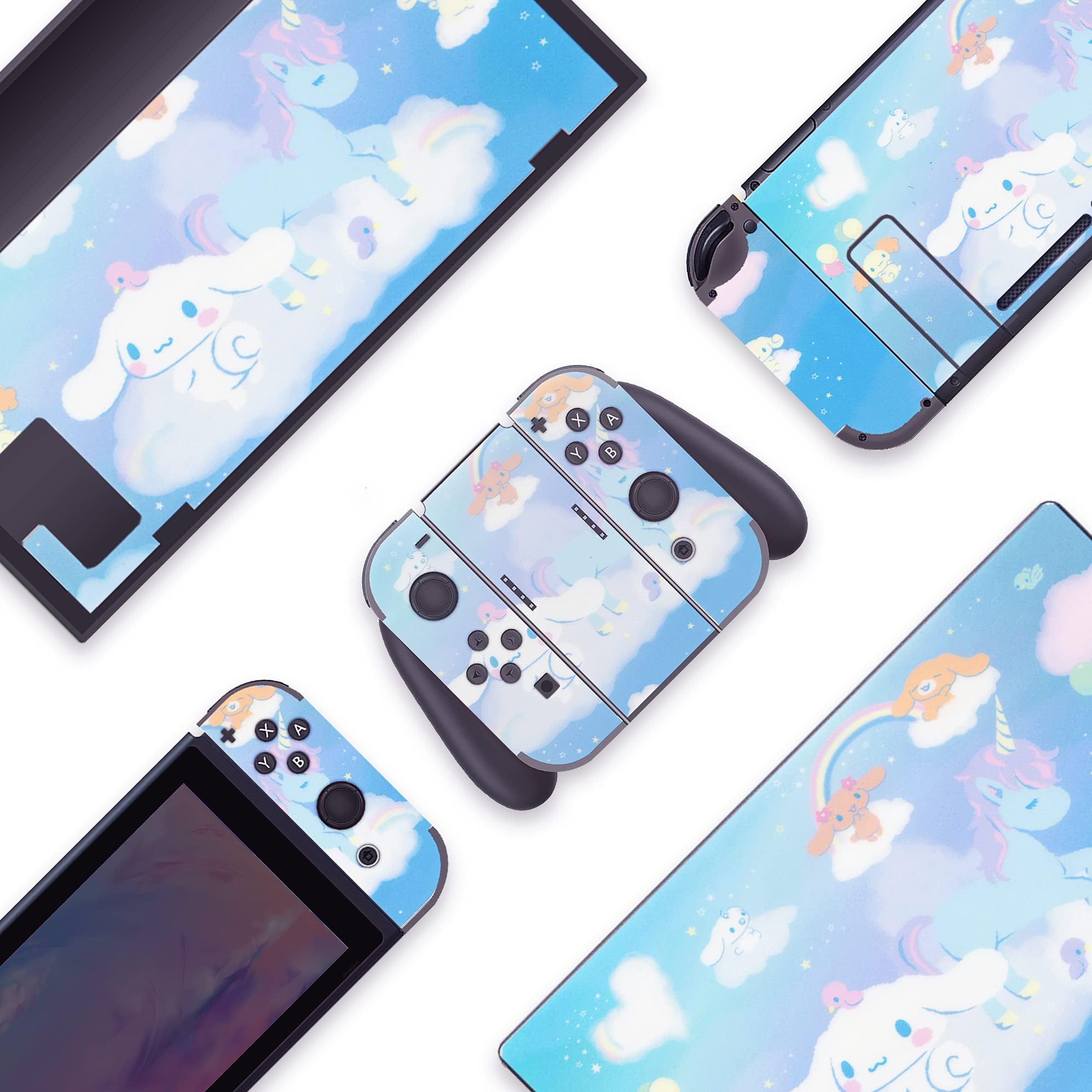 BelugaDesign Dog Anime Switch Skin | Cute Cutecore Pastel Sticker Wrap Vinyl Decal | Cinnamon Roll Kawaii Japanese Cartoon Game l Compatible with Nintendo Switch (Switch Standard, Blue)