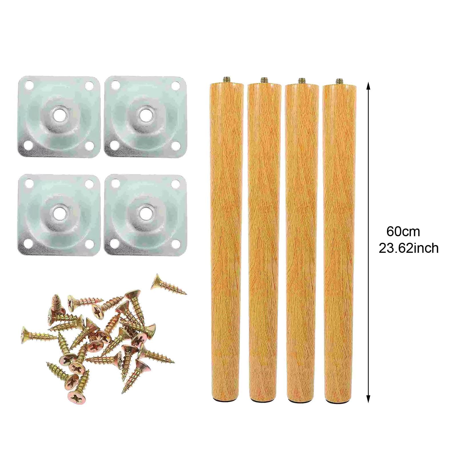 Patas de madera para muebles de 60 cm, fáciles de instalar con tornillos, herrajes resistentes para sofá, cama, armario, patas de madera duraderas para decoración del hogar, mejora el estilo de tus